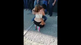 Young man gets fucked by a milf in the street