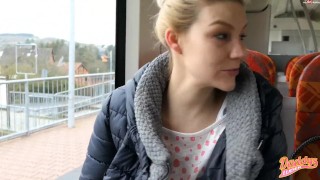 German Blonde in Black Down Jacket Sex