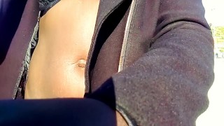 Juicy ebony interracial blowjob & public flashing ikea car lot cum in mouth