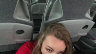 Angel Emily public blowjob and fuck in the bus with creampie